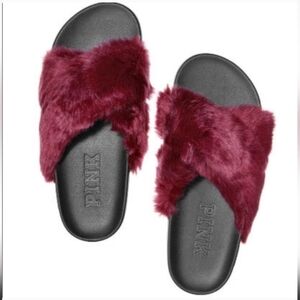 PINK Victoria's secret VS Criss Cross Faux Fur Slides Size Large 10